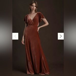 Jenny Yoo Ellis Flutter-Sleeve Open-Back Stretch Velvet Gown